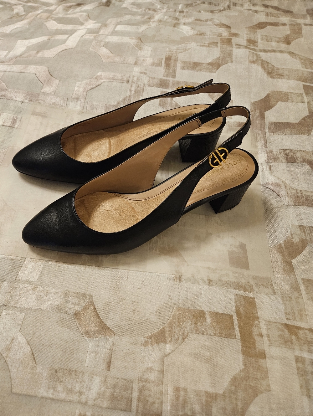 Cole Haan Black Leather Go To Slingback Block Heel Mules